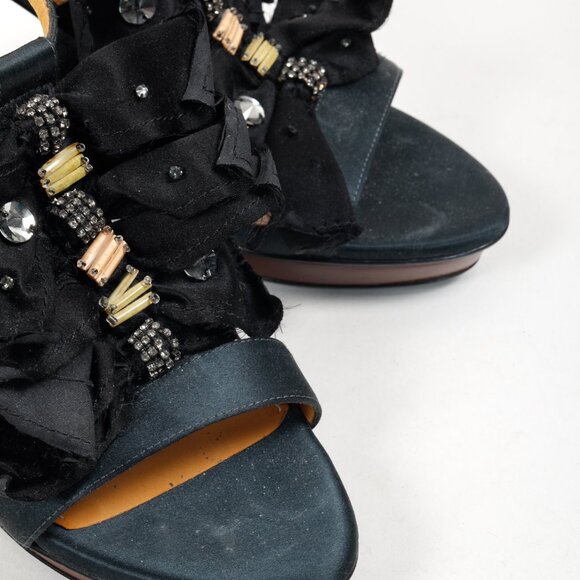 Lanvin Green Satin Bow Accents Heeled Sandals - Picture 6 of 10